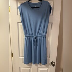 Lou & Grey Dusty Blue Drawstring Waist Mini Dress